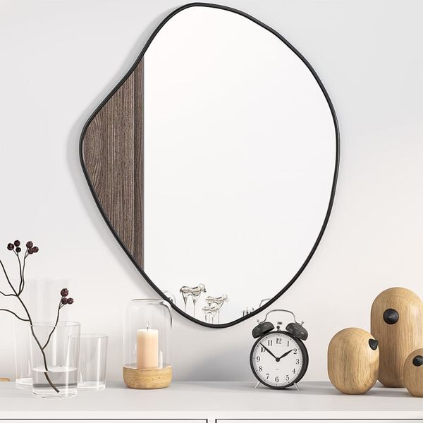 vidaXL Wall Mirror Black Glass, PVC Medium Wall mounting Wall Mirror