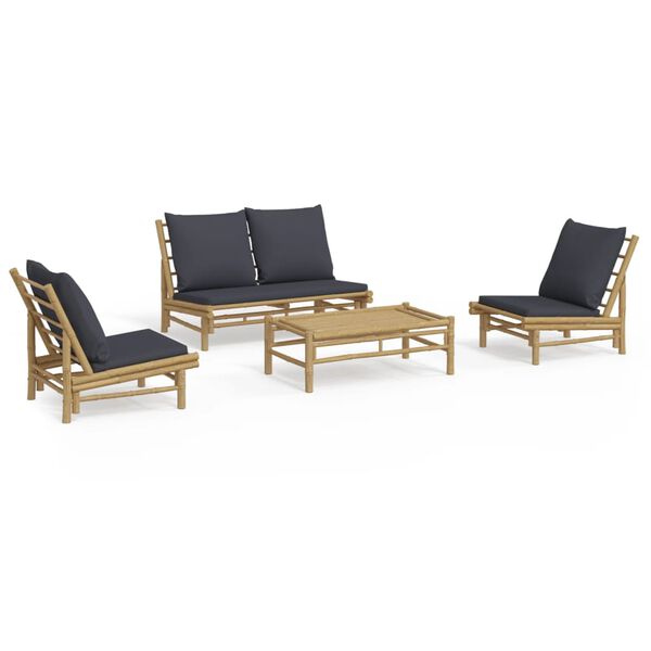 vidaXL Garden Lounge Set Dark Grey, Natural Bamboo Bamboo, Polyester