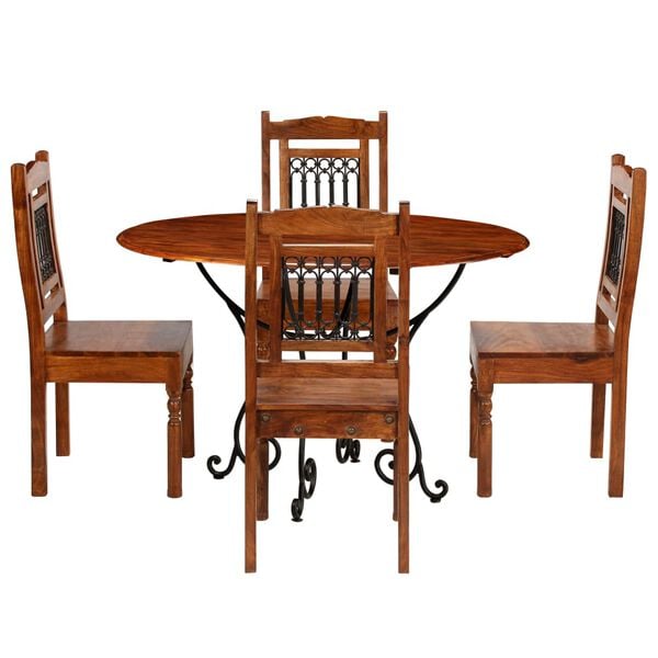 vidaXL Dining Table Set Brown Solid Acacia Wood and Steel Legs Medium