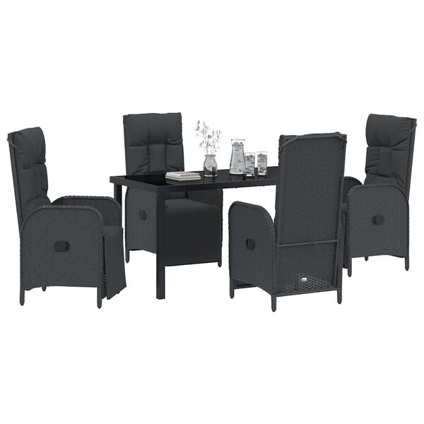 vidaXL Garden Dining Set with Cushion 5 pcs Black Poly Rattan