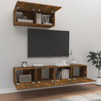 vidaXL 3 Piece TV Stand Set Smoked Oak Engineered Wood