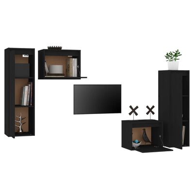 vidaXL TV Stands 4 Pcs Black Solid Wood Pine