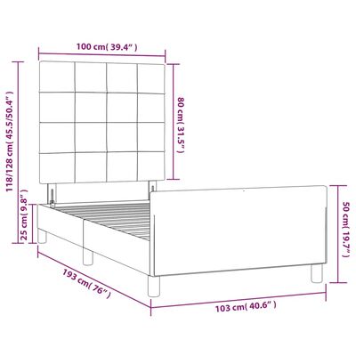 vidaXL Bed Frame with Headboard Dark Gray 39.4"x74.8" Twin Velvet