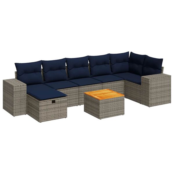 vidaXL 8 Piece Patio Sofa Set with Cushions Gray Poly Rattan