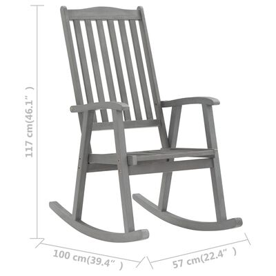 3064210 vidaXL Rocking Chair with Cushions Grey Solid Acacia Wood (311845+43179)