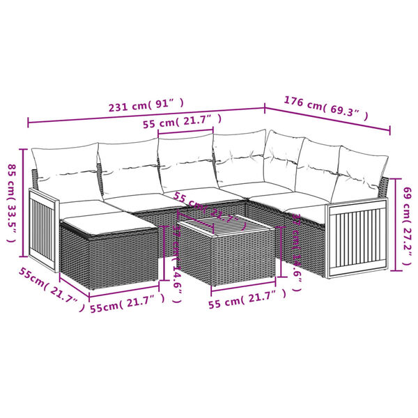 vidaXL Garden Sofa Set Black PE rattan, Acacia wood, Powder-coated steel