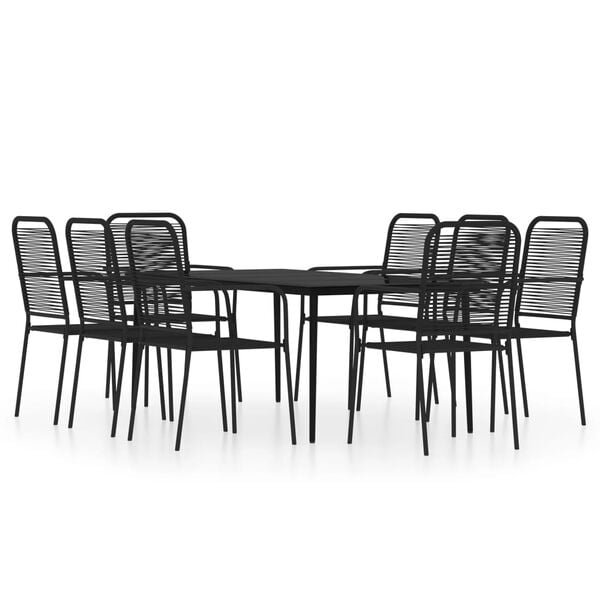 vidaXL Dining Set Black Powder-Coated Steel, Glass, Cotton Rope One Size