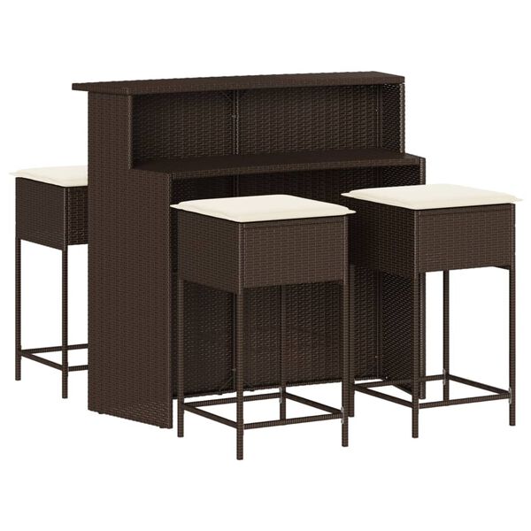 vidaXL Garden Bar Set Brown PE rattan 5 Piece Set Removable Covers