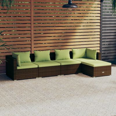 vidaXL 5 Piece Patio Lounge Set with Cushions Poly Rattan Brown