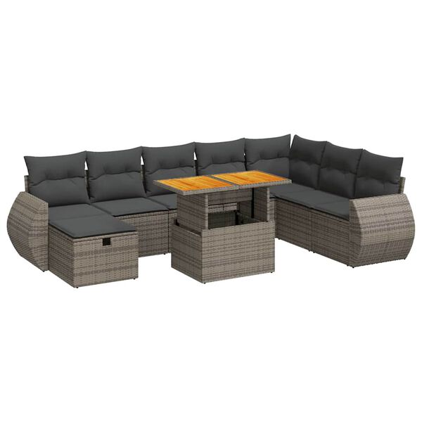 vidaXL Garden Sofa Set Gray PE rattan Large Adjustable Armrests