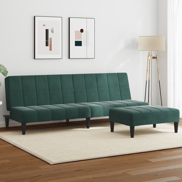 vidaXL Sofa Bed Dark Green Velvet, Wood, Foam, Plastic 2-Seater Foldable
