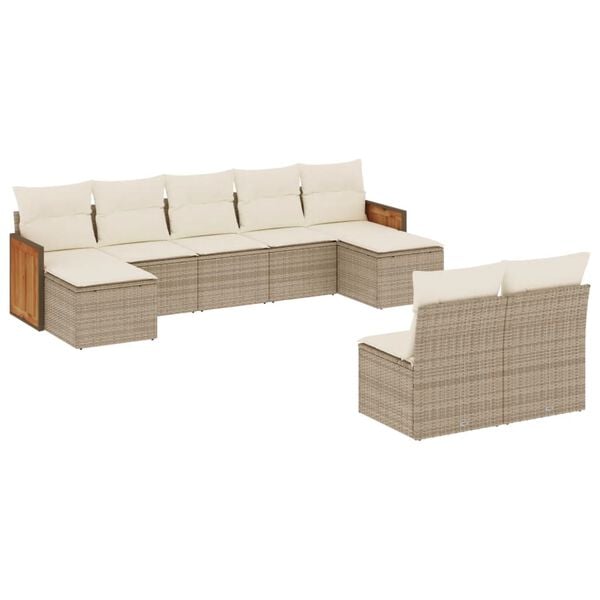 vidaXL Garden Sofa Set Beige PE rattan 9 Piece Set Modular