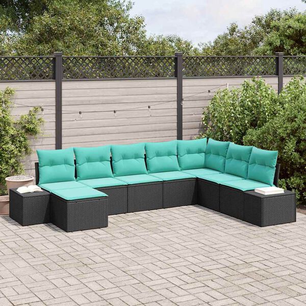 vidaXL Garden Sofa Set 8 pcs Black and Turquoise Poly Rattan