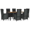 vidaXL Garden Dining Set Black Poly Rattan, Acacia wood, Powder-Coated Steel