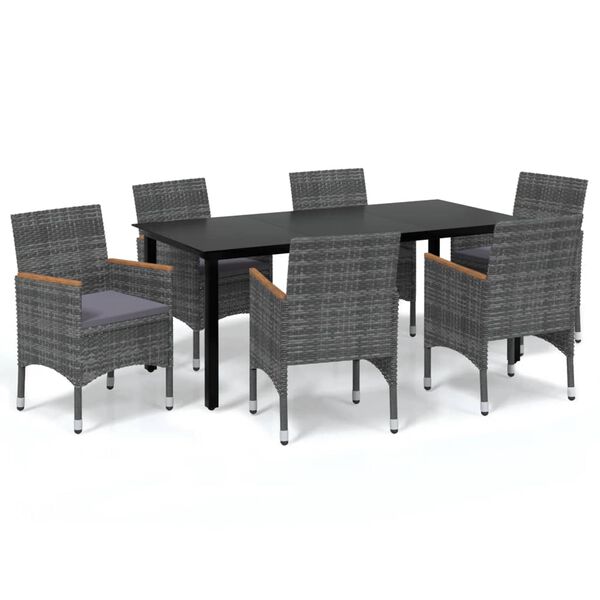 vidaXL Dining Set Grey PE rattan 7 Piece Lightweight Dining Set