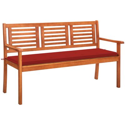 vidaXL 3-Seater Patio Bench with Cushion 59.1" Solid Eucalyptus Wood