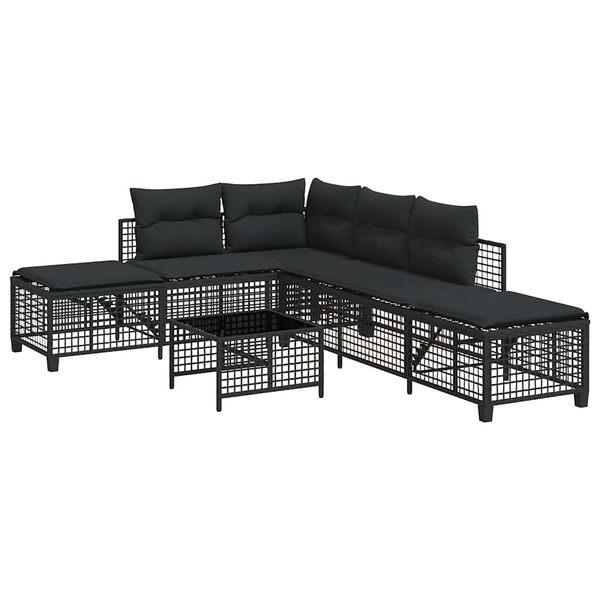 vidaXL Garden Sofa Set Black PE Rattan, Powder-Coated Steel, Tempered Glass