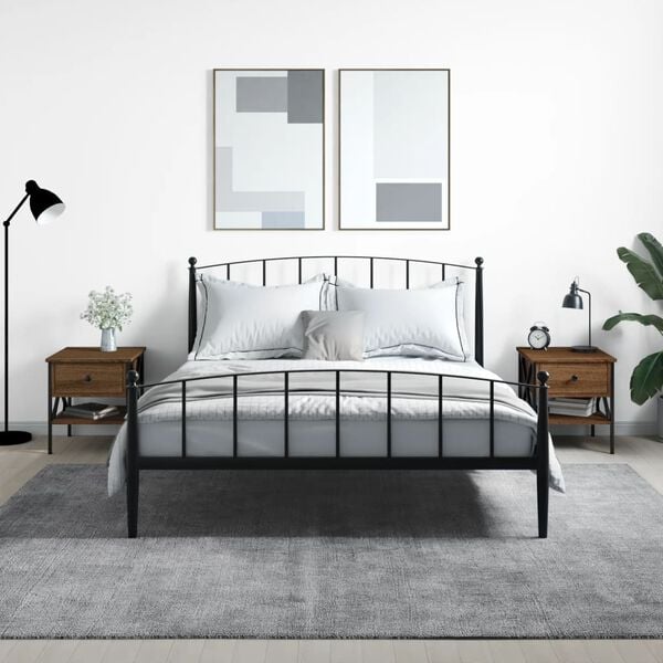 vidaXL Bedside Table Set of 2 Brown Oak Engineered Wood, Iron