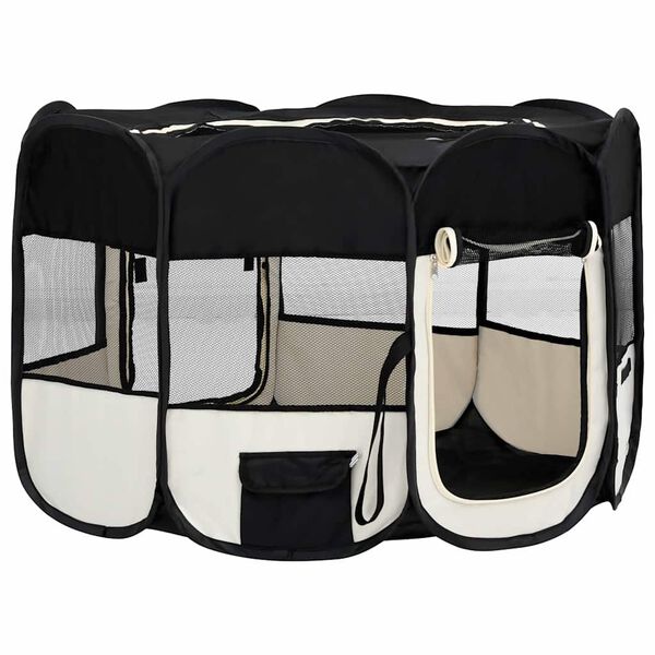 vidaXL Dog Playpen Black and cream Polyester and steel Medium Foldable