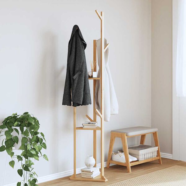 vidaXL Coat Stand Natural Bamboo Tall and Slim Minimalist Coatrack