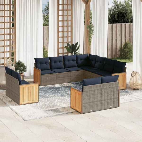 vidaXL 11 Piece Garden Sofa Set with Cushions Grey Poly Rattan