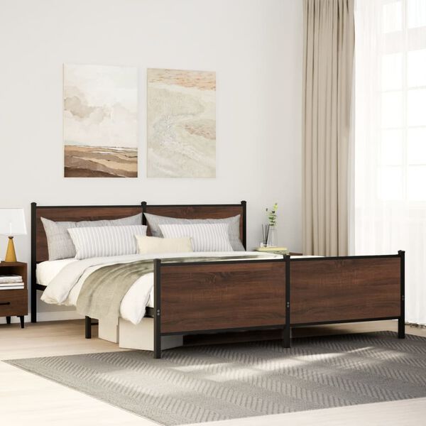 vidaXL Bed Frame Brown oak Steel, engineered wood 55 x 75 in Bed Frame