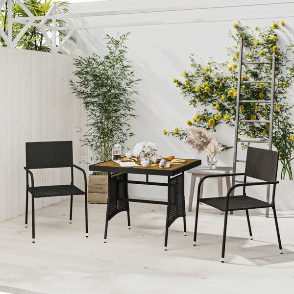 vidaXL Outdoor Dining Set Black PE rattan, steel, solid acacia wood