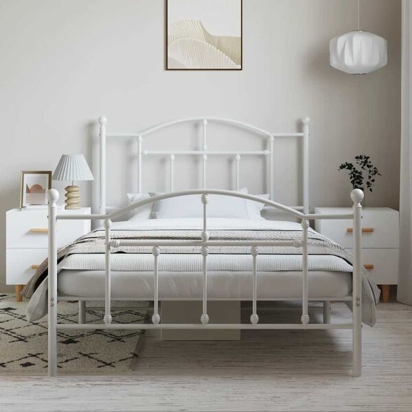vidaXL Bed Frame White Powder-coated steel 39.4 x 78.7 in Bed Frame