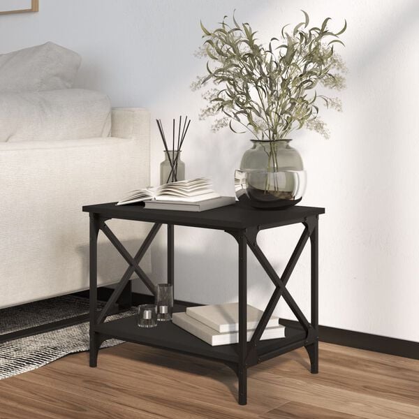 vidaXL Side Table Black Engineered wood, Steel Small Side Table