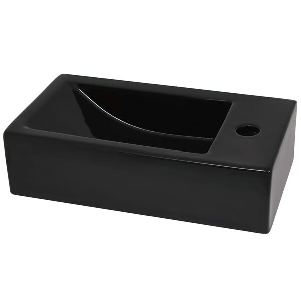 vidaXL Basin with Faucet Hole Rectangular Ceramic Black 18.1x10.0x4.7"