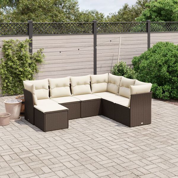 vidaXL Garden Sofa Set Brown Poly Rattan, Powder-Coated Steel Large