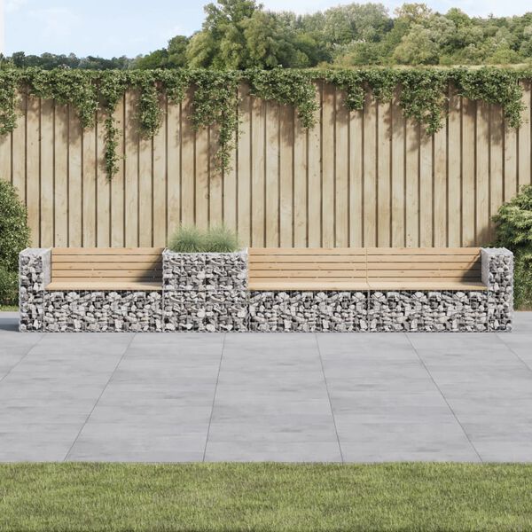 vidaXL Garden Bench With Gabion Basket Pine wood color, Galvanized steel