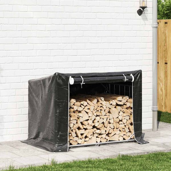 vidaxL Firewood Rack with Rain Cover 59.3"x39.6"x43.5" Galvanized Steel