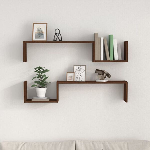 vidaXL Wall Shelf Set of 2 Brown oak Engineered wood 39.4x5.9x7.9 in