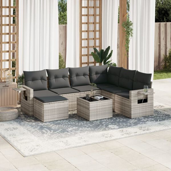 vidaXL Garden Sofa Set Light Grey PE rattan 8 Piece Adjustable Feet