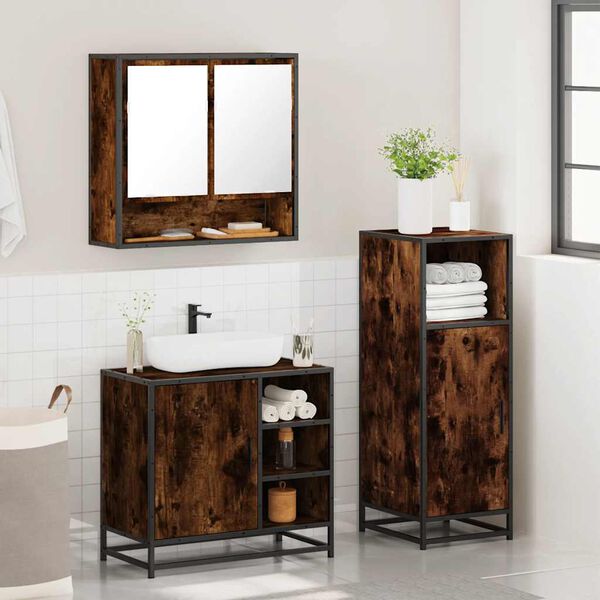 vidaXL Bathroom Furniture Set Smoked Oak Engineered wood, metal, glass
