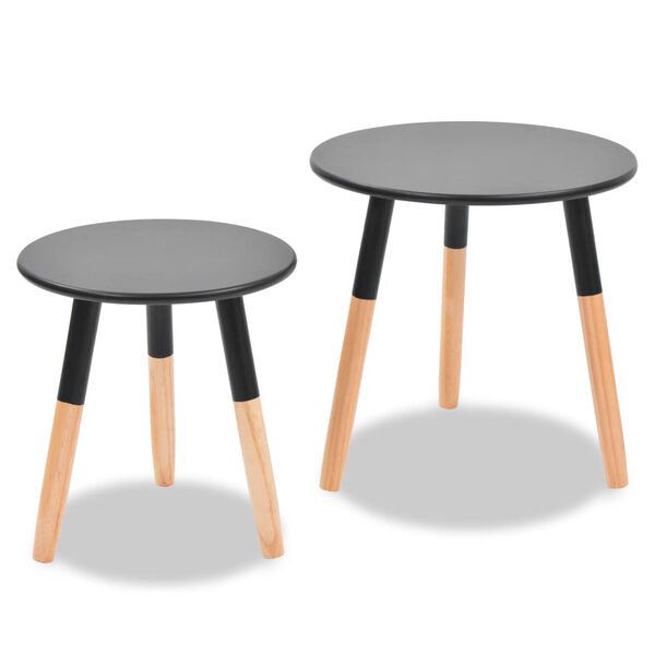 vidaXL Side Table Set of 2 Black Solid pinewood legs, MDF top Small