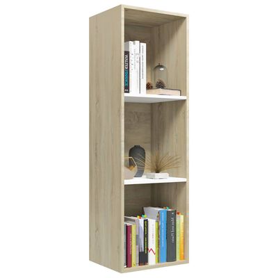 vidaXL Book Cabinet/TV Stand White and Sonoma Oak 14.2"x11.8"x44.9" Engineered Wood