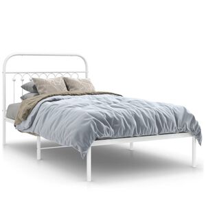 vidaXL Bed Frame White Steel 39.4 x 78.7 in Bed Frame Rectangular