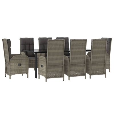vidaXL 9 Piece Patio Dining Set with Cushions Black and Gray Poly Rattan