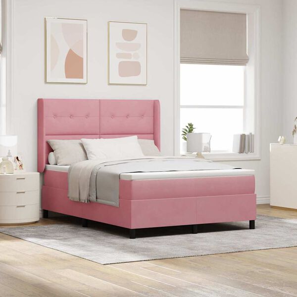 vidaXL Box Spring Bed with Headboard Pink 55.1" x 74.8" Velvet