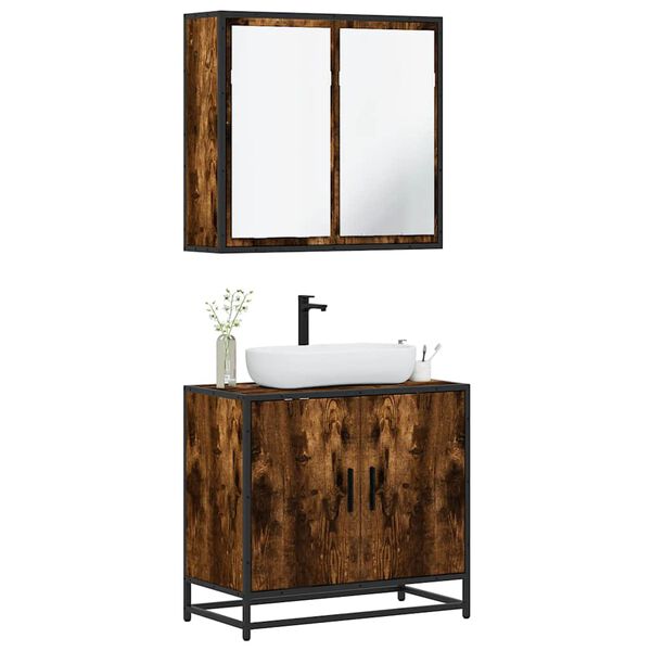 vidaXL Bathroom Furniture Set Smoked oak Engineered wood Medium