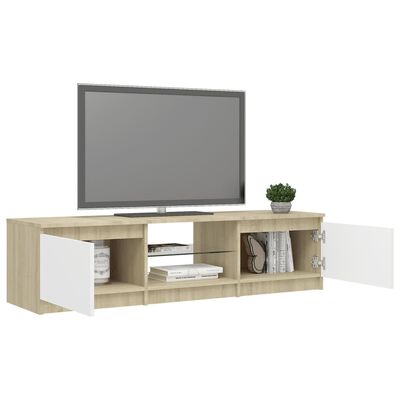 vidaXL TV Cabinet with LED Lights White and Sonoma Oak 55.1"x16"x14"
