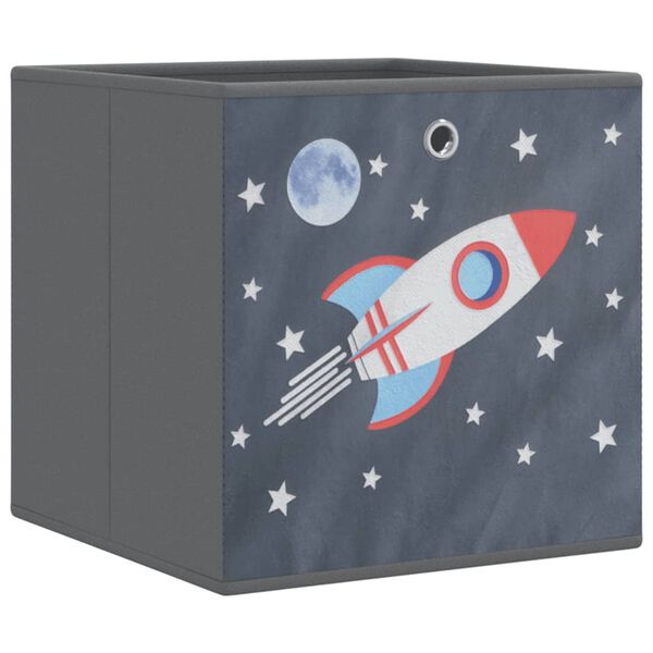 vidaXL Foldable Storage Box Set of 4 Grey with rocket pattern