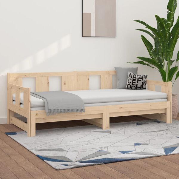 vidaXL Pull-out Day Bed Natural Pine Solid Pine Wood Full Convertible