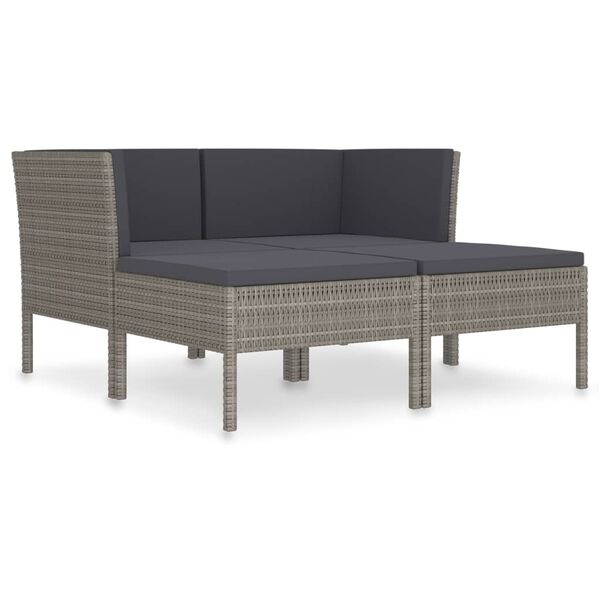 vidaXL Garden Furniture Set Grey PE rattan, powder-coated steel, polyester