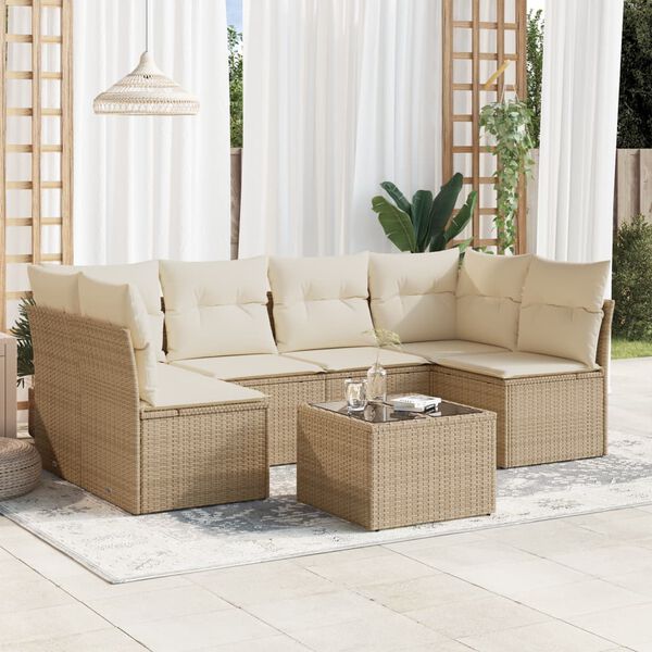 vidaXL Garden Sofa Set Beige PE rattan Medium Adjustable Feet