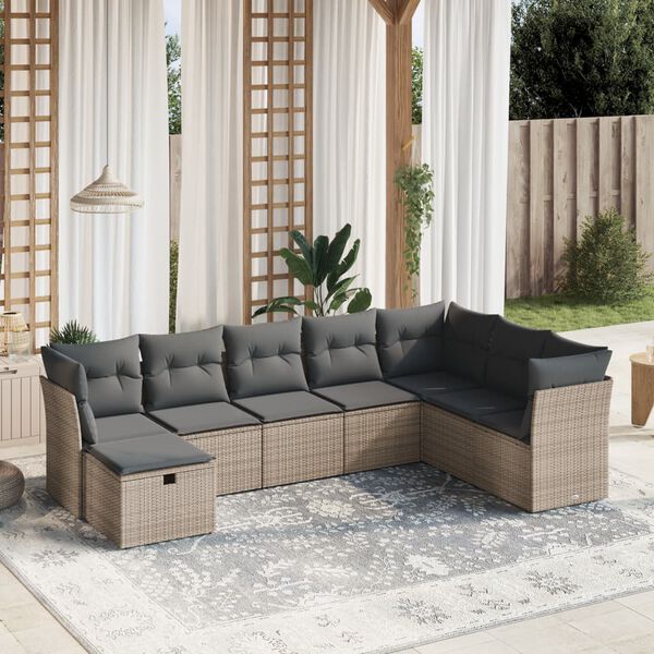vidaXL Garden Sofa Set Grey Poly Rattan, Steel Frame Large Modular