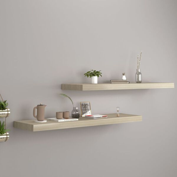 vidaXL Wall Shelf Set of 2 Oak Honeycomb MDF, Metal Medium