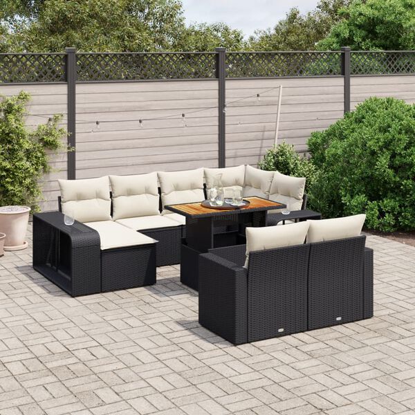 vidaXL Garden Sofa Set Black PE Rattan Large Adjustable Armrests